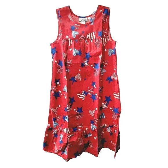 Anthony Richards VTG Americana Heart Star Mumu Patio Dress Sleeveless Women's 2X - Picture 3 of 12